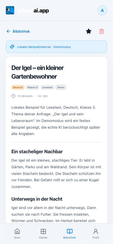schoolai.app: Beispielmaterial zum Igel